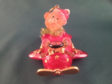 B/O LED CUTE BEAR ON THE PLANE ORNAMENT